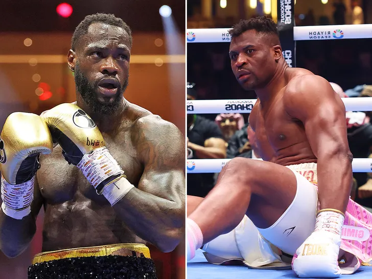 Francis Ngannou training in the gym, preparing for a potential boxing match against Deontay Wilder.